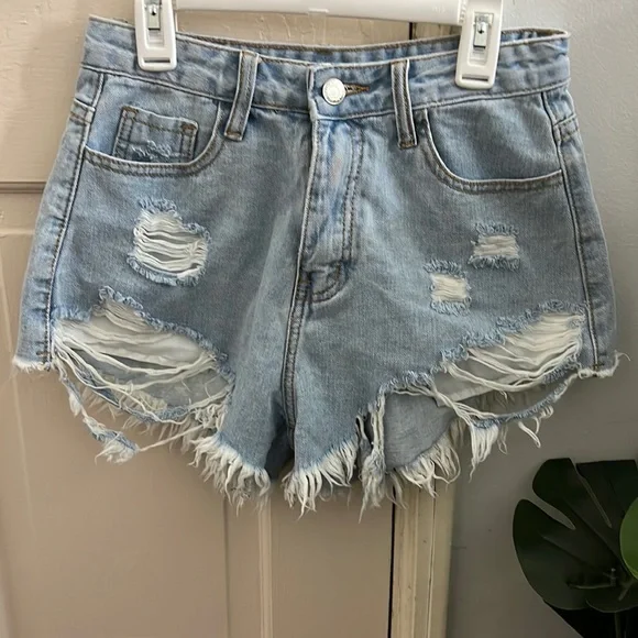 Shein Blue Distressed Jean Shorts - Picture 1 of 2